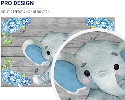 Allenjoy Rustikalna siva drvena pozadina za slonove potrepštine za tuširanje beba plava cvjetna to je dječak