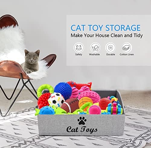 Morezi Lan-pamuk Blend Mačkačka igračka kutija Cat CAT memorija - savršen za organizovanje kućnih ljubimaca, deke, povodca, žvakaćih igračaka - sive pruge - mačka