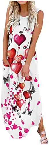 Jiabing ženske maxi haljine bez rukava Ležerne prilike za ljetne haljine cvjetne tenkove sa džepovima Skit