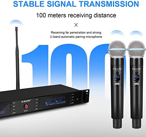 G-MARK UHF bežični mikrofonski sistem G44S Karaoke 4 kanalni Akumulatorski mikrofonski sistem, Podesiva