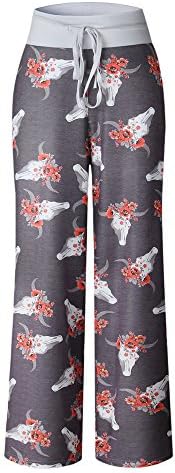 Sunmoot Ženske dame Ljetni cvjetni printoni Kartone Široke noge hlače mirise XL B-Grey