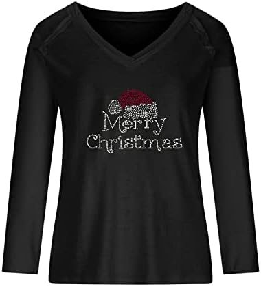 Xmas vrhovi za žene dugih rukava majica Božićni rhinestones tiskani dnevni baznim majicama za bluzu za bluzu