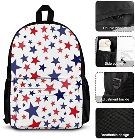 DamTma Red And Blue Stars ruksak 3 komada torba za knjige i kutija za ručak Set Dan nezavisnosti laptop