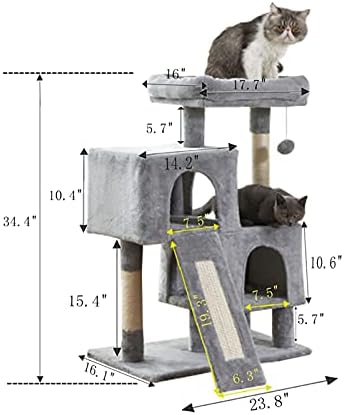 Mačji toranj, mačje drvo od 34,4 inča sa daskom za grebanje, 2 luksuzna stana, Drvo plafona za mačke, čvrsto