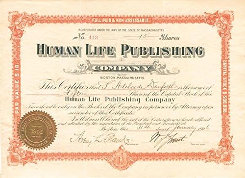 Human Life Publishing Co. - Veza sa Arthurom Conanom Doyleom - certifikat zaliha