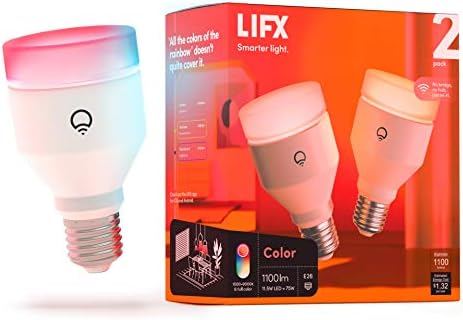 LIFX boja, A19 1100 lumena, Wi-Fi Smart LED sijalica, milijarde, nije potreban most, radovi, Hej Google, HomeKit i Siri višebojni & Boja 1100 lumena BR30 E26 sijalica, bijela, 1-Pack