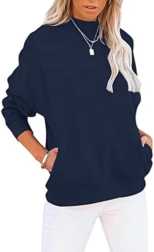 Ezbelle ženski ležerni dugi rukav rugani korumske duksere za rewneck pulover opušteni fit tunički vrhovi