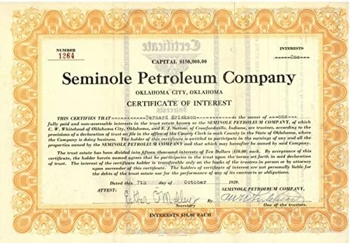 Seminole Petroleum Co. - Certifikat Zaliha