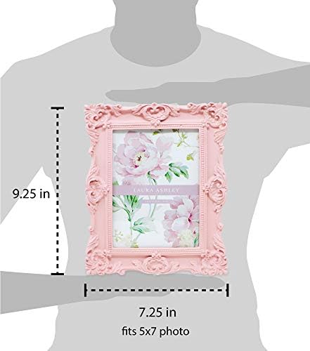 Laura Ashley 5x7 ružičasti ukrašeni teksturirani okvir za rezin s preseljenom i kukom za tablicu i zidni