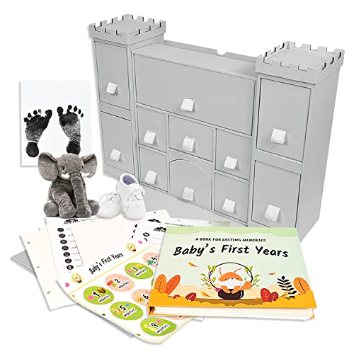 Kutija za čuvanje beba dvorac za dečaka ili devojčicu sa više ladica za čuvanje beba, sa albumom za uspomenu