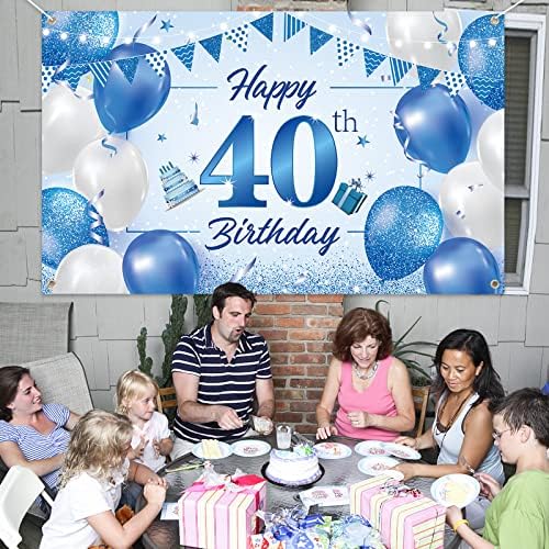 Pozadina banera za 40. rođendan,BTZO ukrasi za sretan 40. rođendan,plavo bijela pozadina od tkanine za muškarce