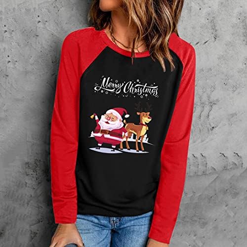 XipCokm sretan božićni duks žena ženski vrhovi slatki santa claus ležer za rezanje, pulover sa dugim rukavima
