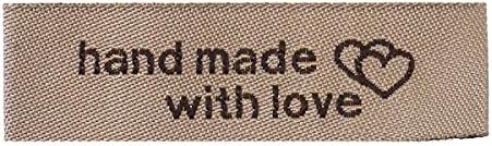 45 brojanje etiketa za šivanje ručno rađenih sa ljubavlju i isprepletenim srcima u laganoj kafi 50mm x 15mm