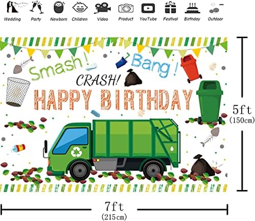 Hilioens 7×5ft kamion za smeće rođendan pozadina za djecu korpa za smeće kanta za smeće Tema Party Banner
