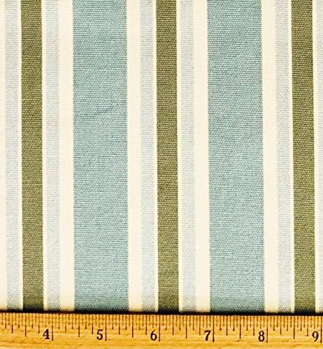 1/2 Yard-Sage Green & amp; Steel Blue Striped Canvas Duck Cotton Fabric 1/2 Yard x 44