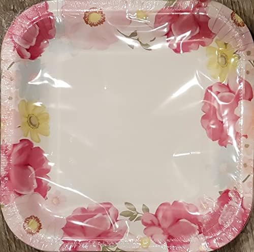 Vodeni kolor opruga Fling Floral Pastel Pink Rukav večera Papirna ploča | Dizajn ružičaste cvijeće | Savršeno