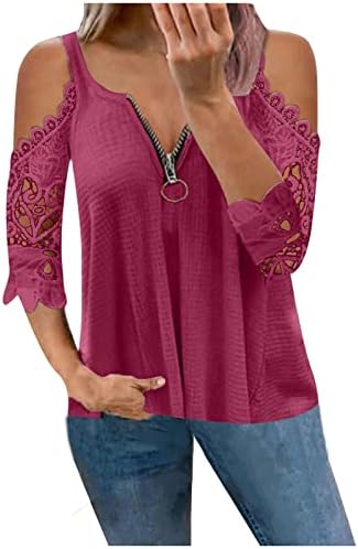 Ljetni vrhovi za žene seksi casual trendi majica čipkastih bluza s pola rukava Top dubokih V-izrez patentnih zatvarača s majicom