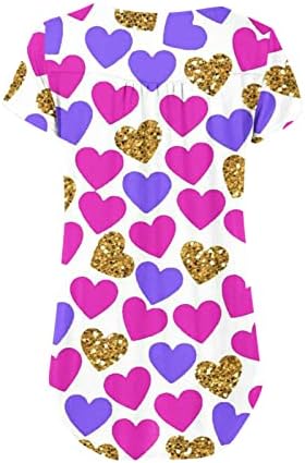 Ženska Flowy tunika Tops Heart Print kratki rukav T-Shirt Daily Floral Shirts Loose Casual Tees Shirt for