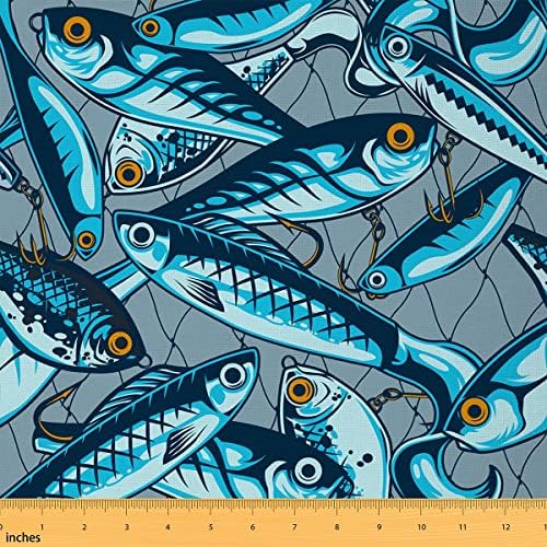 Plava tkanina za ribu od dvorišta akvarel sealife Retro kuke tkanina za djecu tinejdžeri odrasli ručno nacrtani