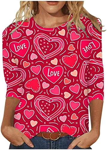 Ženske košulje za Valentinovo 3/4 rukav Tunic vrhovi slatko ljubavno srce tine za rubu s dugim rukavima