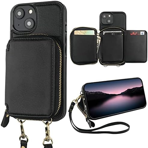 Bocasal RFID blokirajuća torbica za novčanik za iPhone 14, Podesiva torbica za torbicu sa zatvaračem sa