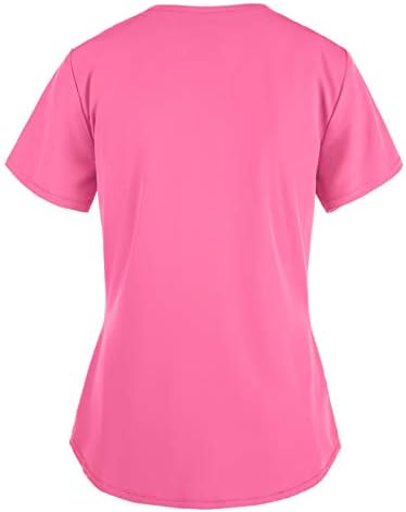 Scrub_Tops za žene plus Size grafički Print T Shirt V izrez kratke rukave bluze radna odjeća sa džepovima