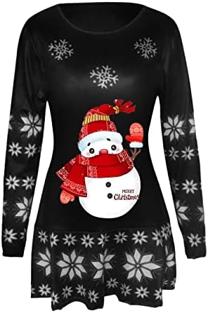 Oplxuo Ženske Božićne Košulje Haljine Crtani Print Grafički Kratka Haljina Ruffle Hem Dugi Rukav Crewneck