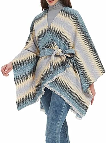 Ženski pleteni šal pončo ruana rt pletit džemper otvoren prednji kimono kardigan sa pojasom za proljeće