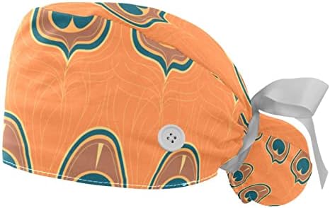 Yidax 2 komada narančasto šarmantno paropločka uzorka radna kapa s tipkama i vrpcom za dugu kosu