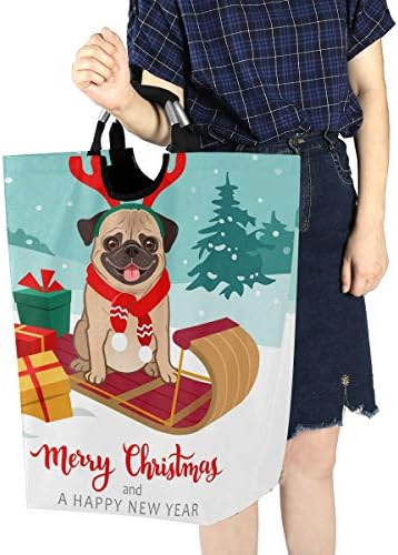 YYZZH Božićni Mops štene pas Santa sanke Drvo šumska pahuljica zimski snijeg velika torba za veš korpa torba