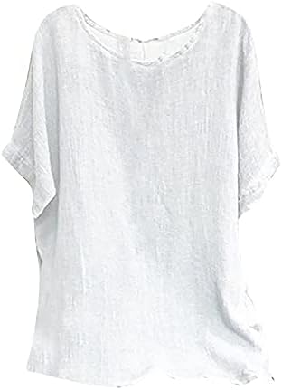 Ženska casual posteljina bluza sa čvrstim izrezom kratkih rukava kratkih rukava Summer Loose Comfy majice