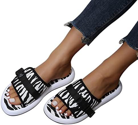 Ženske ljetne prozračne otvorene cipele s printom na plaži ravne papuče leopardove Slip-On sandale meke udobne sandale široke širine sandale