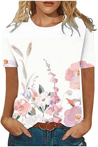 Žene Bluzes Vine cvjetni grafički vrhovi Thirt za djevojke Kratki rukav Crewneck Spandex Jesen ljetni bluza