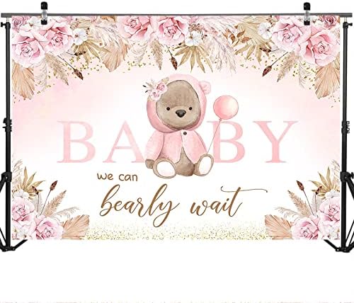 Mocsicka Boho Bear Baby Shower Backdrop 7x5ft možemo biserno čekati Pink Floral Baby Shower Party dekoracije