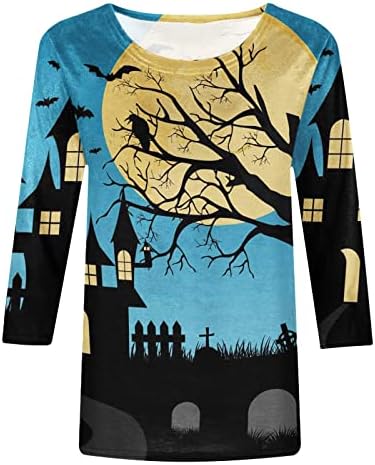 Halloween okrugla majica za vrata Ženska modna tiskana labava majica Srednja dužina 3/4 rukava Bluza Ležerne