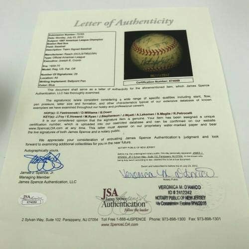 1967. Boston Red Sox al Champs tim potpisao je bejzbol američke lige sa JSA COA - autogramiranim bejzbolama