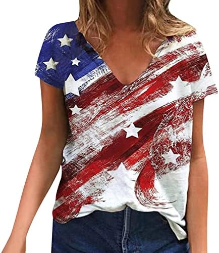 Američka zastava Majica Žene SAD Star Stripes Četvrti Juli TEE majice Casual V izrez Tee Top Teretna odjeća