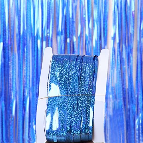KALOR 2 paket plava folija rub zavjese, 3.2 ft x 6.5 ft metalik zavjese pozadina za rođendansku zabavu Photo