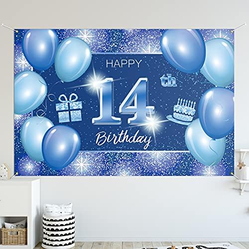 Sretan 14. rođendan pozadina Banner dekor plava tačka Glitter Sparkle 14 godina Rođendanska zabava Tema