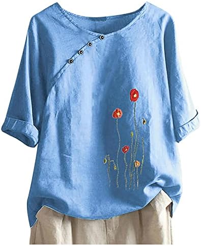 Vintage bluza Forwomen Poluofona Crewneck Tee Thirt Grafička posteljina pamučna bluza Izlazi iz pulover