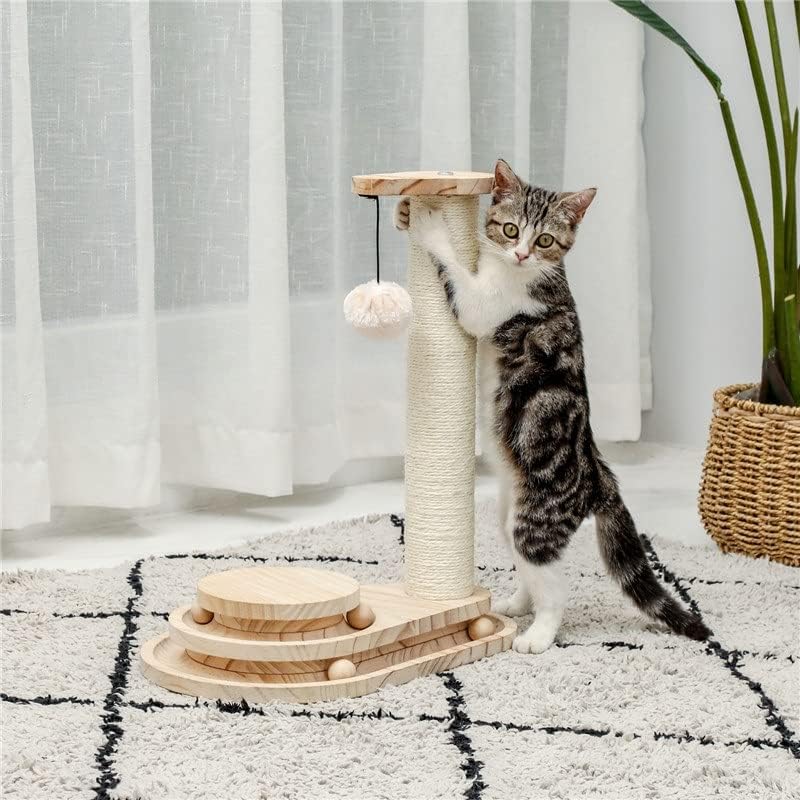 Cxdtbh Interaktivna drvena igračka za mačke dvoslojna rotirajuća pametna Lopta za mačke stub za grebanje