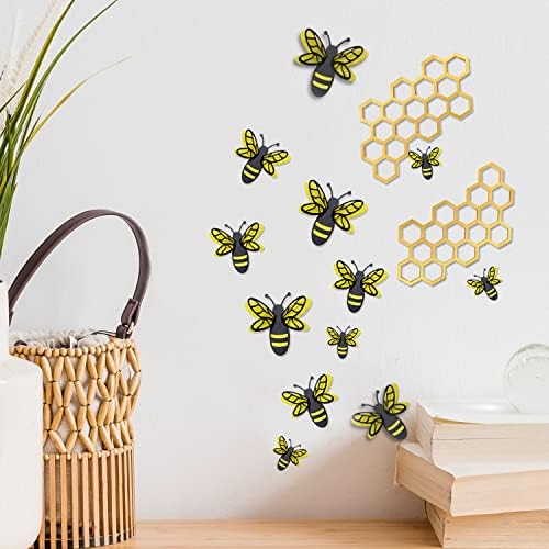 Ahzemepinyo Bee Zidni dekor Drveni saće zidni dekor Seoska kuća WentComb zidni viseći i 12 komada 3D pčelinji