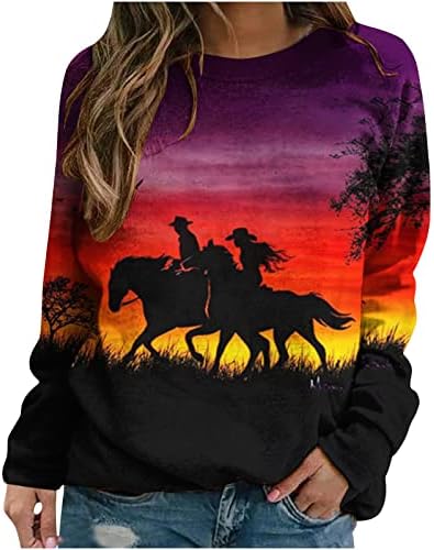 Zapadne krajolike dukseri za žene vintage kaubojske konjice dugih rukava raglan rukav pulover posade na