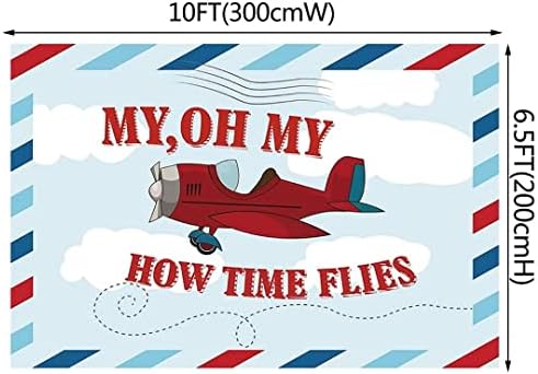 10x6,5ft Rođendan Vintage Aircraft Banner Pozadina Djeca Crtani ravni model Vrijeme Flies Grunge Sky Cloudscape