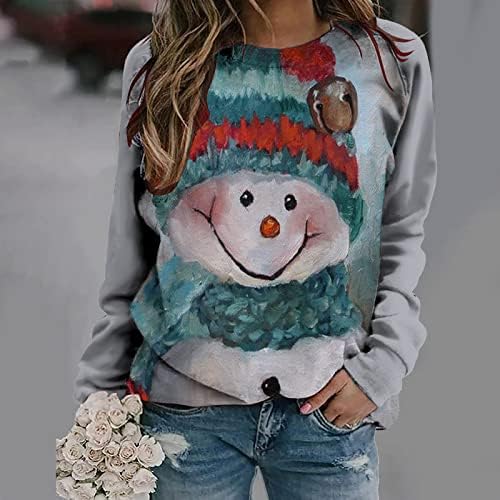 Ružan Božićni džemper za žene Funny Cute Zoom-in Snowman Gnome Print pulover Tops Casual Dressy duge rukave