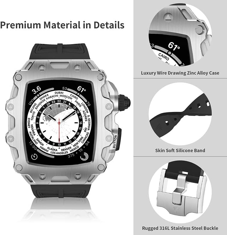 CNHKAU Gumeni remen + metalni komplet za modifikaciju za Apple Watch Band 44mm 45mm SE 7 6 5 4 Luksuzni