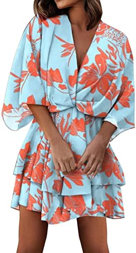 Ženska ljetna Ležerna haljina 2023 elegantna Twist prednja V vrata sa Batwing srednjim rukavom cvjetna Mini