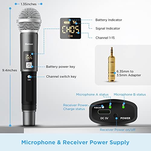 Bežični mikrofon pjevanje Karaoke, utikač&Igrajte dvostruki Akumulatorski dinamični ručni bežični mikrofon