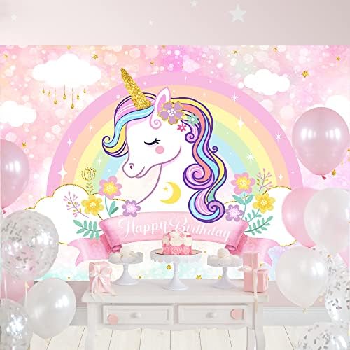 LIGHTINHOME Pink Unicorn pozadina za prvi rođendan 5Wx3H stopala Rainbow Cloud Photo pozadina za princeze