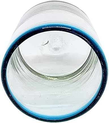 Mexhandcraft Aqua Blue Rim 10 oz Tumbler Naočale, set od 6, meksičke ručno rađene staklene posude, reciklirano